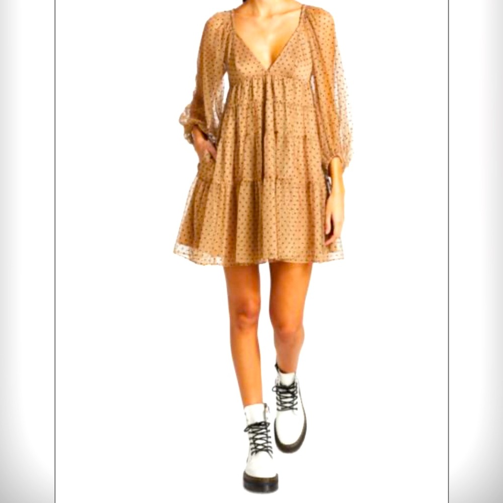 Nude Tulle Black velvet Polka Dot Romantic Retro Mini Dress
Size Large - Picture 6 of 11